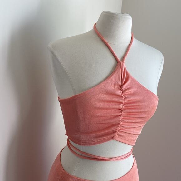 2 Piece Coral Skirt Set Womens Sz Small Stretch Summer Party Cocktail Rooftop - Picture 2 of 7